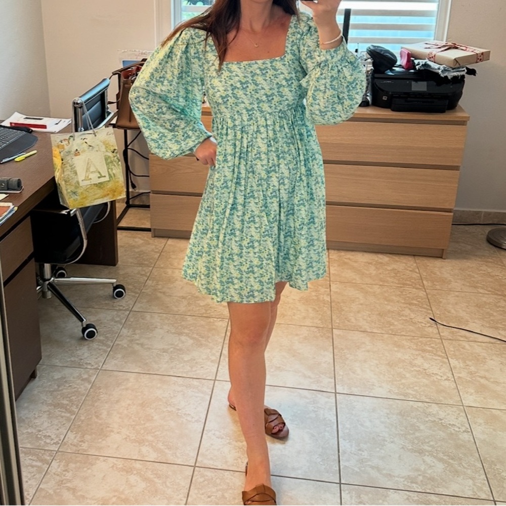 Long Puff Sleeve Floral Dress